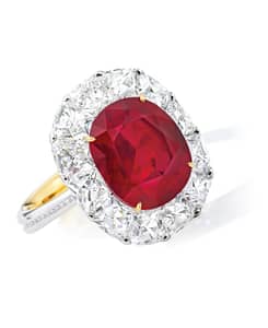 Gemstone auctions pigeon's blood burma ruby ring
