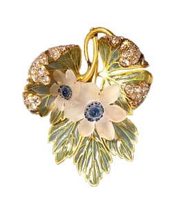 Handmade jewelry vintage Lalique enamel rock crystal and diamond brooch 1910