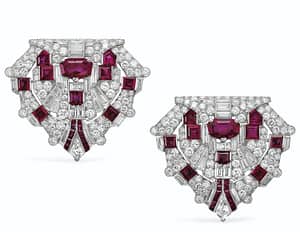 Drayson art Deco ruby and diamond dress-clip brooches