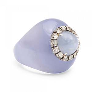 Handmade jewelry vintage Suzanne Belperron star sapphire chalcedony diamond ring