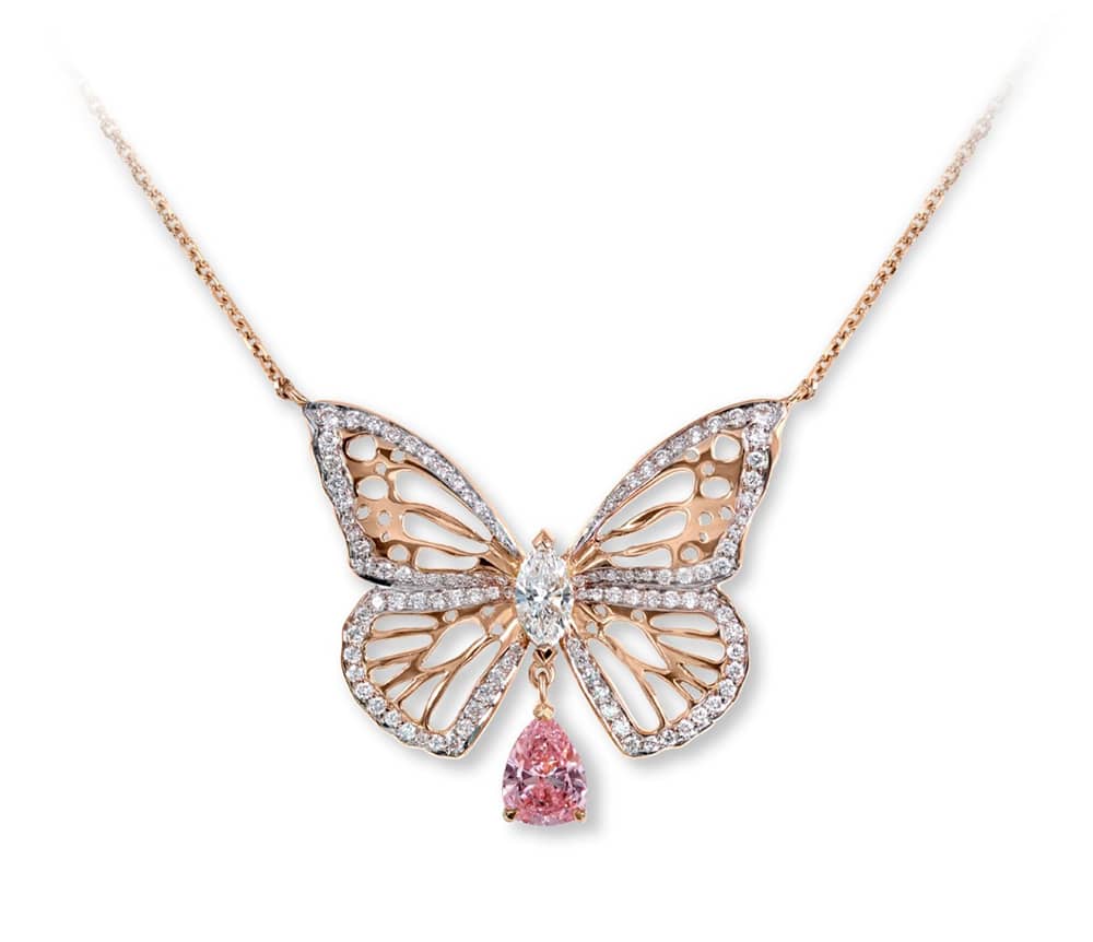 Jewelry creations Pink diamond butterfly necklace