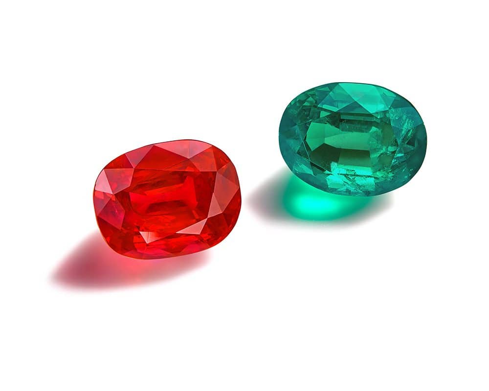 Rare gems for sale Pigeon blood Burmese ruby 5.65 carats. Untreated Colombian emerald 4.10 carats