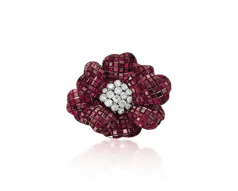 Handmade jewelry vintage Van Cleef & Arpels ruby and diamond mystery set ‘pavot’ brooch
