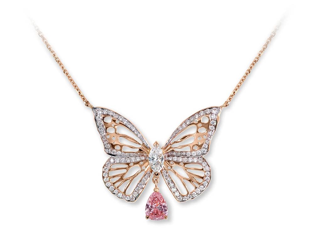 Jewelry creations Pink diamond butterfly necklace